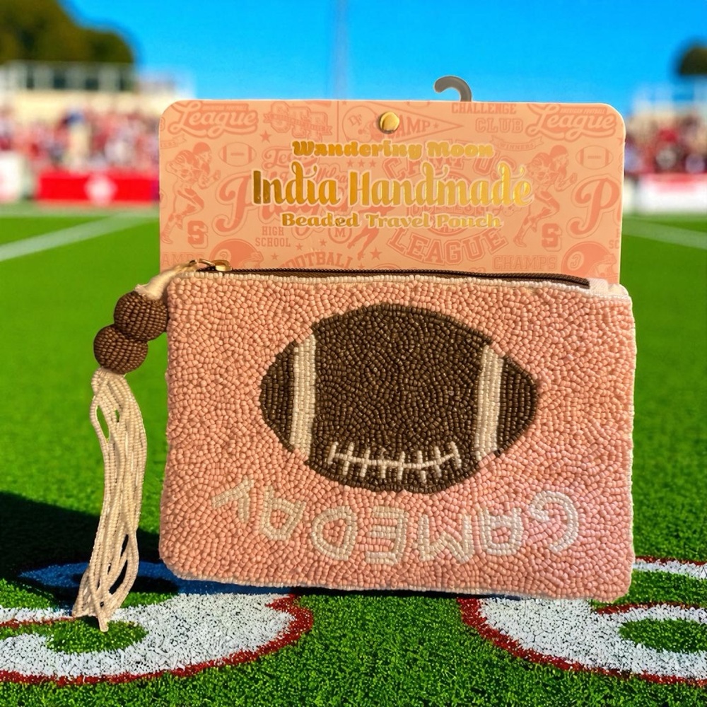 Wanderbing Moon Beaded Game Day Clutch Football pink and white  TikTok viral